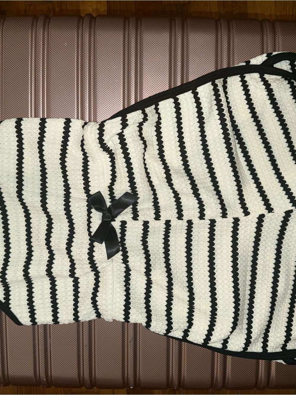 Striped Black & White Women's Sweater with Bow Detail